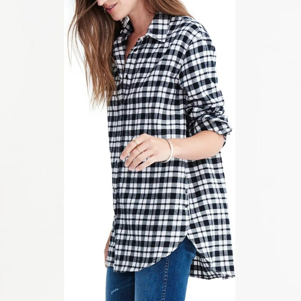 Madewell Buffalo Plaid Flannel Oversized Black White